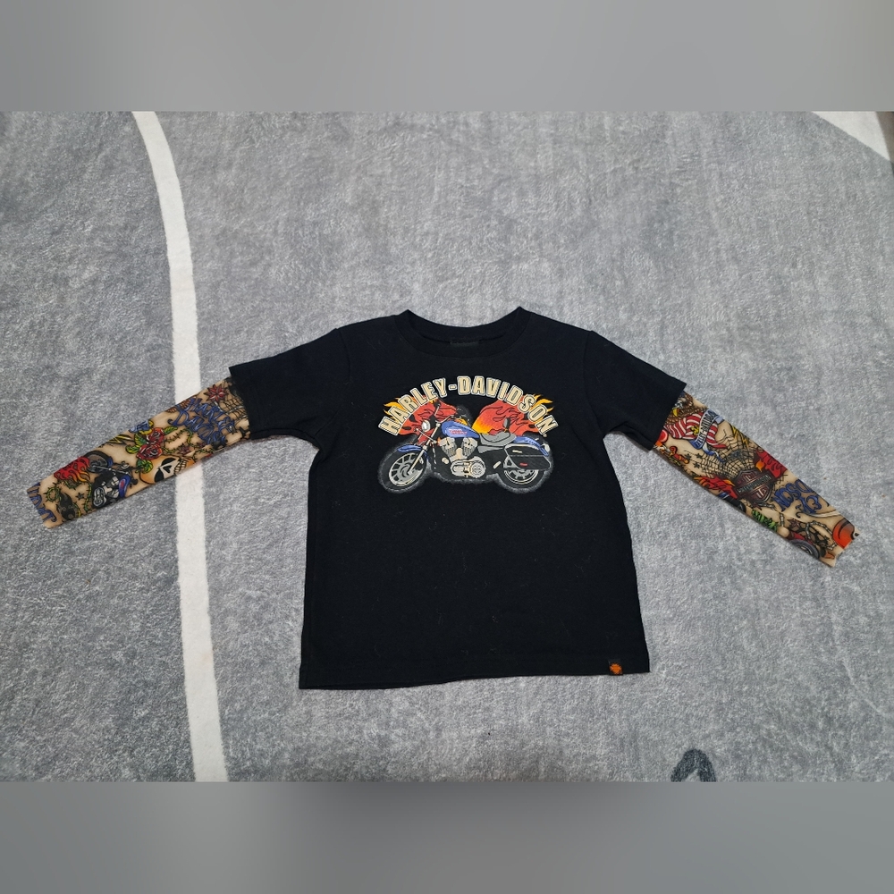 Harley-Davidson Kids Black Tee with Tattoo-Style Sleeves